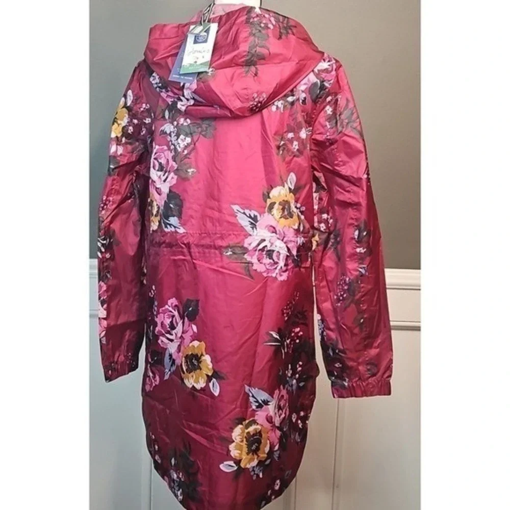 Joules Raincoat Upcycled Plastic Golightly Red Pink‎ Berry Floral Size 4 NWT